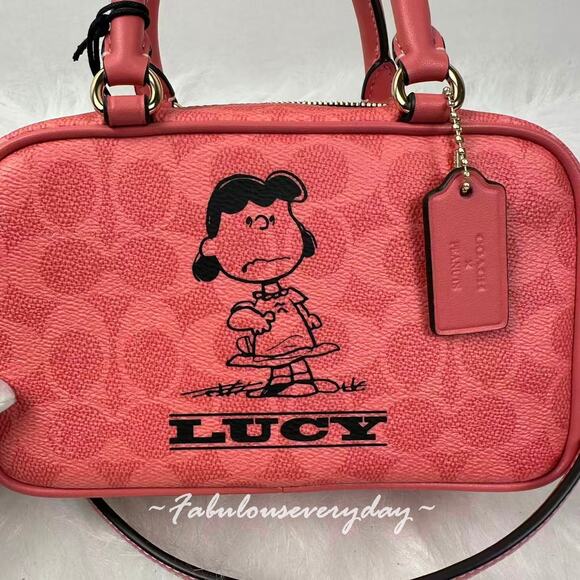 Coach X Peanuts Satchel Crossbody Bag In Sig Canvas with Lucy In Coral CBJ62 NWT - Picture 2 of 10